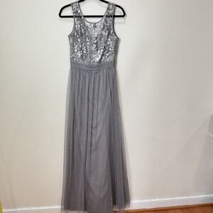 AMSALE Smokey Gray Mesh Sequin Evening Dress Gown Lined 6 Bridesmaid Wedding NWT